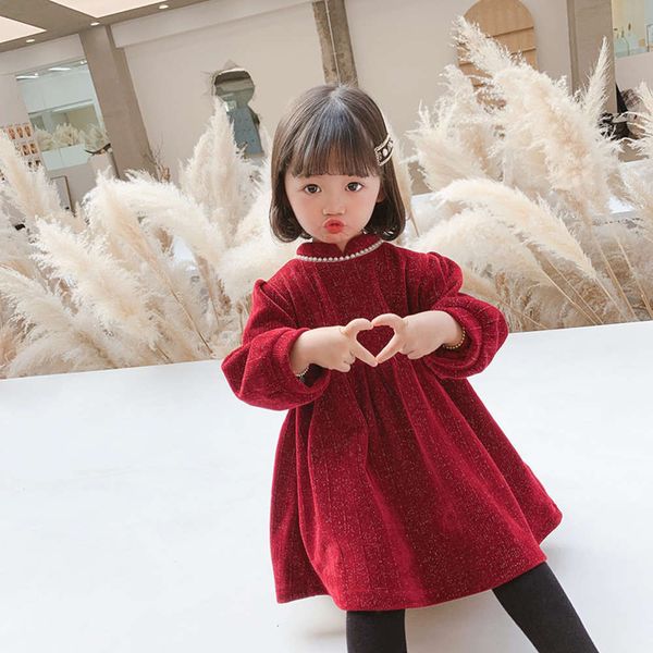 

2020 winter autumn girls' and new princs knitted corduroy skirt, Red;yellow