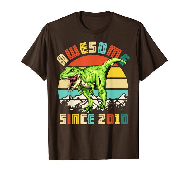 

9th birthday dinosaur 9 year old boy awesome since 2010 t-shirt, White;black