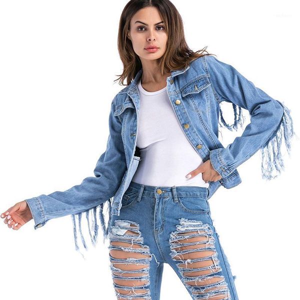 

women denim jacket spring autumn fashion ladies tassel coat cowboy short style plus 5xl personality street casual female outwear1, Black;brown