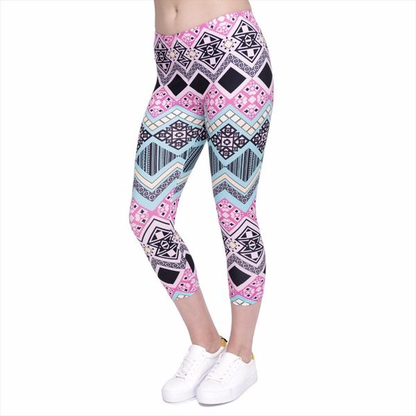 

summer new design women capri leggings aztec printing mid calf 3 4 fitness leggins woman high waist capri pants, Black