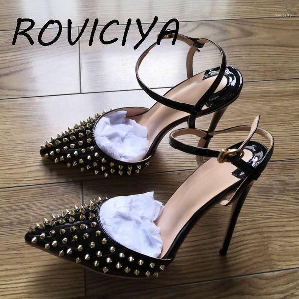 

summer sandals for women 12cm high heels pu leather rivet black women sandals shoes ladies stiletto lx004 roviciya1