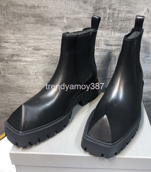 

boots men's style square head rhinoceros horn chelsea boots leather personality trend martin thick soled motor vehicle, Black