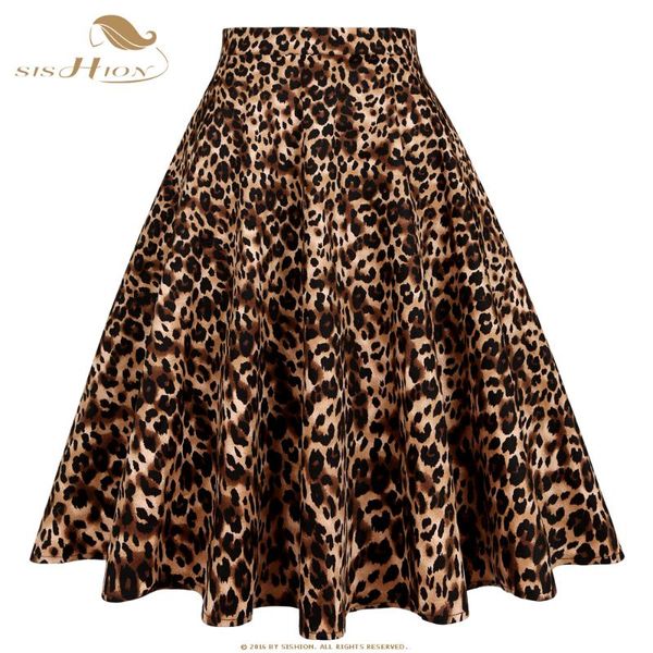 

skirts sishion a line large swing xs- plus size leopard skirt ss0007 high waist cotton women ladies 50s 60s midi vintage, Black