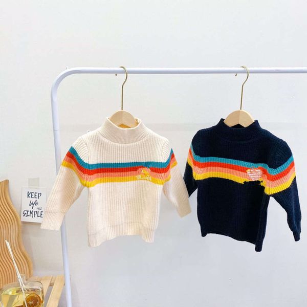 

ad high 122703 small winter children's collar rainbow striped knitted sweater, Blue