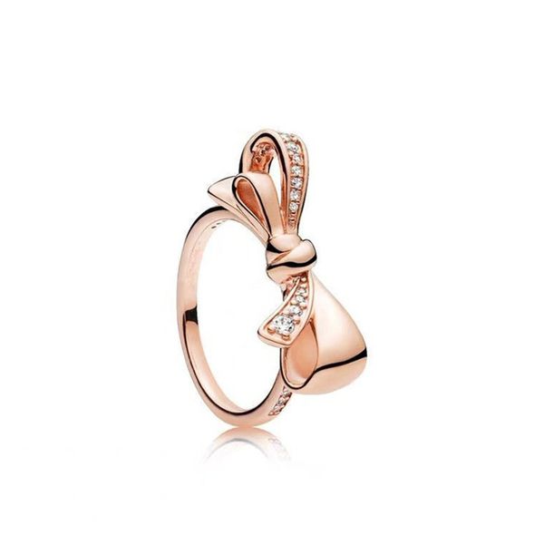 

authentic bowknot 925 sterling silver ring shiny popular luxury suitable for original european women's party anniversary gift, Slivery;golden