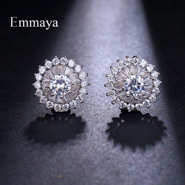

emmaya luxury round stud earrings female romantic zircon earrings forever love for woman gift, Golden;silver