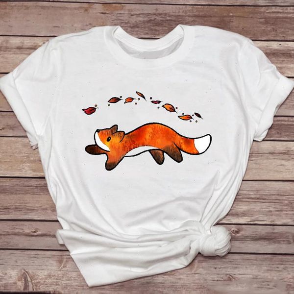 

women t shirts fox animal mujer camisetas short sleeve fashion 90s ladies print graphic t lady shirt female tee shirt, White
