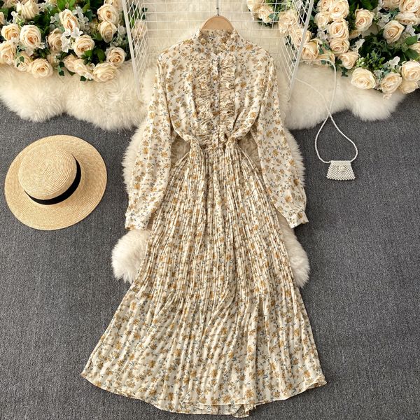 

2021 new singiny feminine floral sweet collar ruffled button to line dressed bohemian autumn impression dress 3ue6, Black;gray