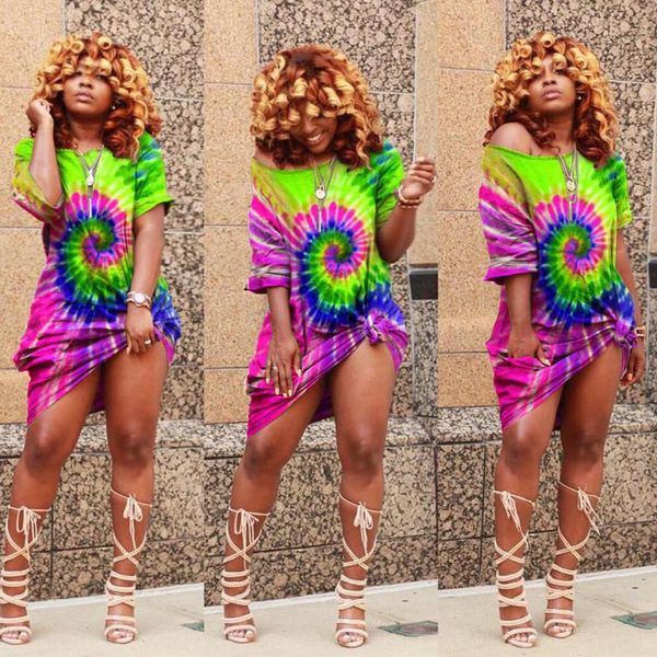 

tie dye plus size dress women fall clothing robe femme oversized vestido club christmas dress loose t shirt dresses, Black;gray