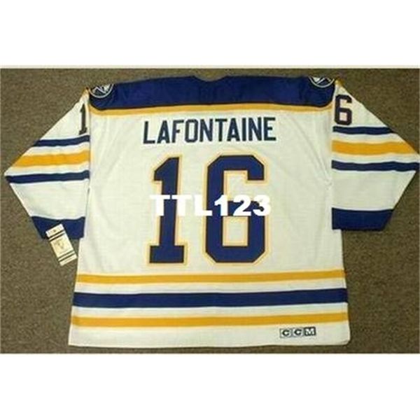 

421s #16 pat lafontaine buffalo sabres 1992 ccm vintage home hockey jersey or custom any name or number retro jersey, Black