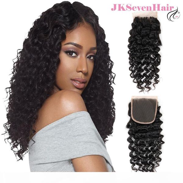 

10a grade deep wave brazilian virgin human hair 4x4inch lace closure malaysian indian peruvian hair middle three parts closure, Black