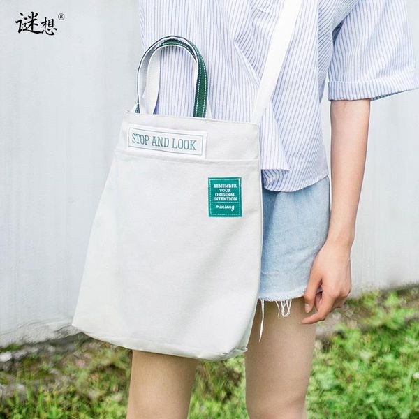

yile cotton canvas shopping tote crossbody strap messenger 2 short handle light grey and white