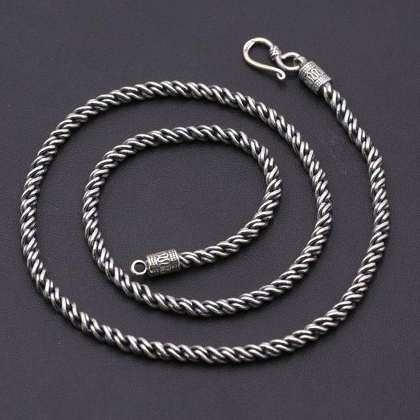 

chains fashion s925 sterling silver retro thai vintage style custom made jewelry twisted rope necklace classic men and women