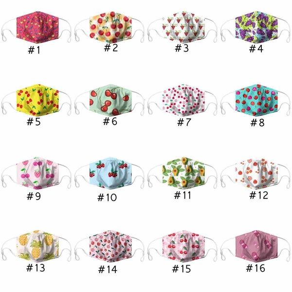 

breathable cherry print 36 styles mouth fruit washable reusable sunscreen masks dustproof pm2.5 cotton face mask zza2439