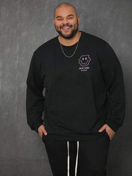 

extended sizes men letter & expression print pullover q6qu#, Black