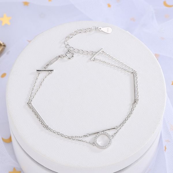 

s925 стерлингов silverjapanese корейский браслет diamondring diamondlightgeometric designdiamond инкрустацией циркон двухслойная braceletsim, Golden;silver