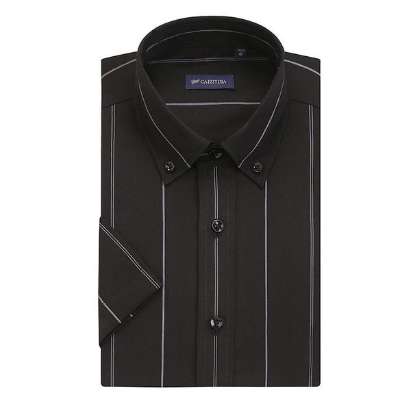 

caiziyijia 2020 vintage striped short sleeve dress shirt casual button down camisa masculina brand mens clothes size s-4xl, White;black