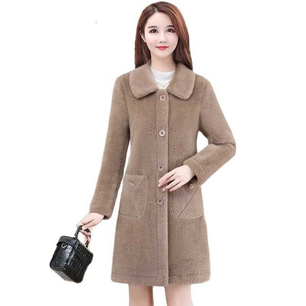 

imitation gold mink veet mid-length coat women winter new korean style slim women's fur coaten, Black