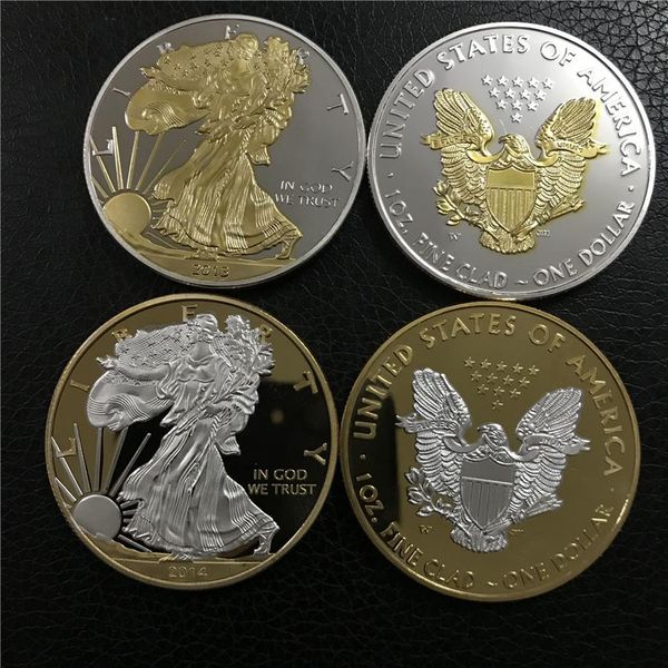 

gift non magnetic 1 oz 2013& 2014 us american 999 fine silver/gold plated brass eagle coin mix year cx