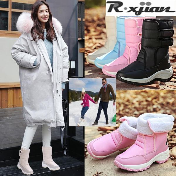

boots women waterproof 2021 winter shoes snow platform keep warm with thick fur heels botas1, Black