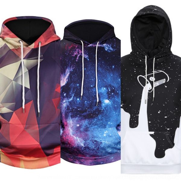 

srf8o color geometric drawstring printed hoodie digital sweater lattice couple fashion brand hoodie digital 3d sweater 0cq4m, Black