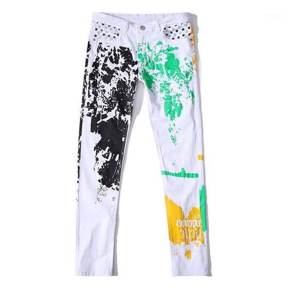 

men's jeans men casual denim trousers pattern printed skinny brand pants fashion oversized1, Blue