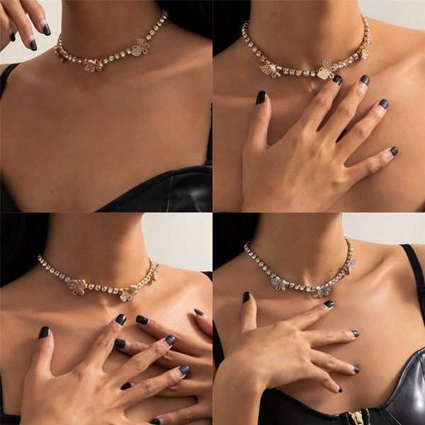

butterfly rhinestone choker necklace for women girl fashion crystal hip hop necklaces jewelry tennis chain bling iced cz chain kimter-k362fa