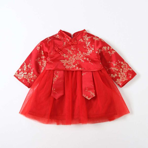 

and girls' winter cheongsam drs autumn children's wear long sve new year's clothing baby plus cotton chine sle tang fashion 9, Red;yellow