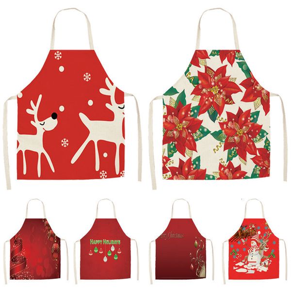 

1pcs red christmas apron pinafore cotton linen aprons 53*65cm bibs home kitchen cooking baking cleaning accessories cm1005