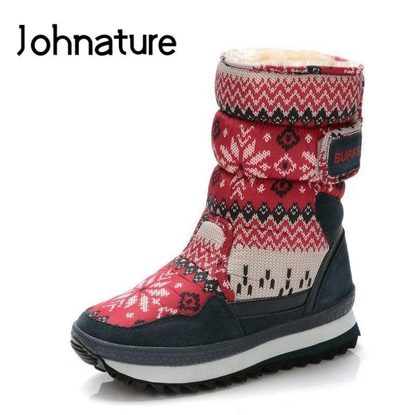 

johnature женская обувь 2020 новые зимние сапоги на платформе hook loop flat с круглый toe плюшевый цветок национальный стиль снег сапоги, Black