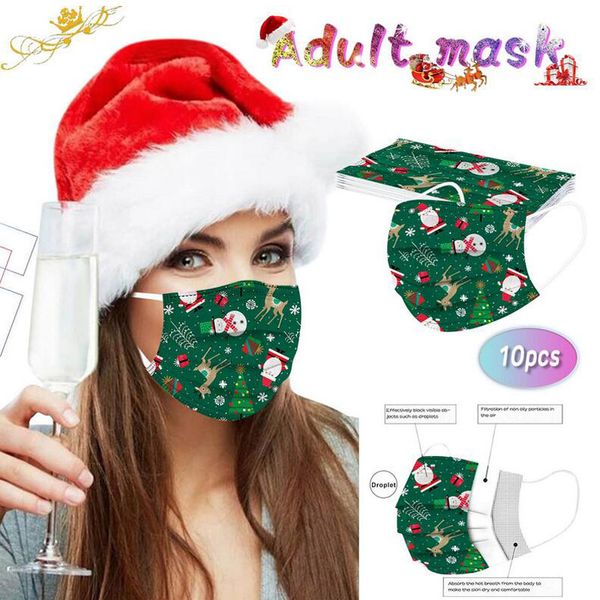 

взрослый рождественский одноразовый мультфильм печати лица маска для лица 3-слойная нетканая анти пыль анти загрязнение наружный велосипедны