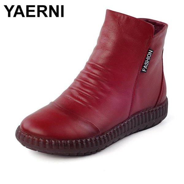 

yaerni fashion winter plus velvet leather mother shoes women boots round head thick bottom waterproof leather woma knight boots, Black