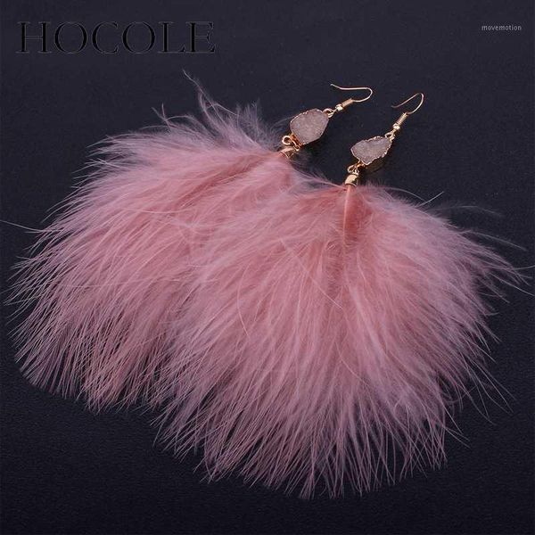 

hocole bohemia fluffy feather tassel earrings for women black white pink long fur drop earrings wedding statement jewelry brinco1, Silver