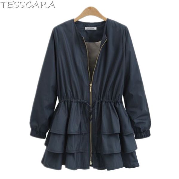 TESSCARA Autunno Primavera Donna Moda Ruffles Giacca base Cappotto Donna Giacche casual Bomber Capispalla Cappotti Plus Size L-4XL 201029