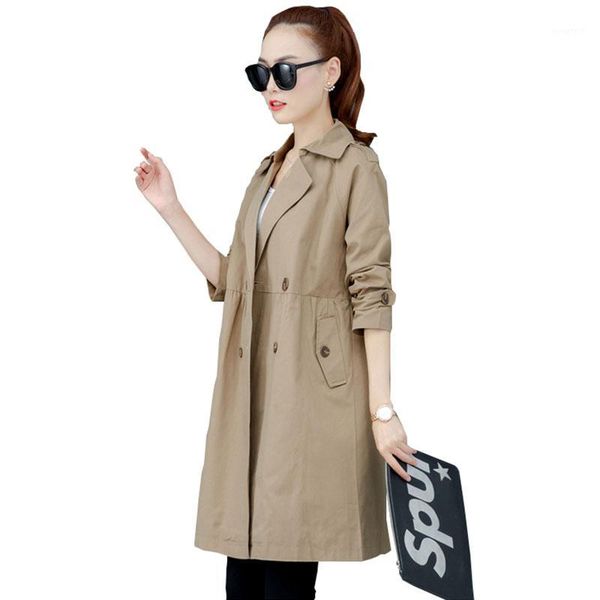 

women fashion windbreaker coats long section 2020 new spring autumn coat trench coats korean loose casual female outerwear ok2031, Tan;black