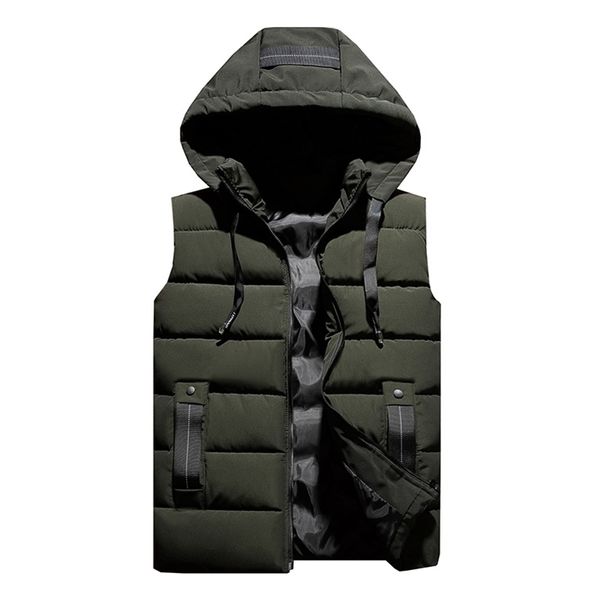 

hooded removable vest men winter fashion thicken warm cotton-padded solid color big pockets waistcoat army green color lj201222, Black;white
