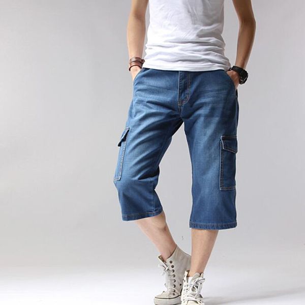 

2021 3/4 casual men's pocket shorts blue denim pants m0w3