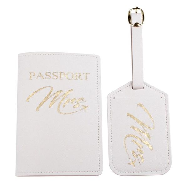 

1set pu leather luggage tag mr./mrs. passport case for couples honeymoon x5xa, Black