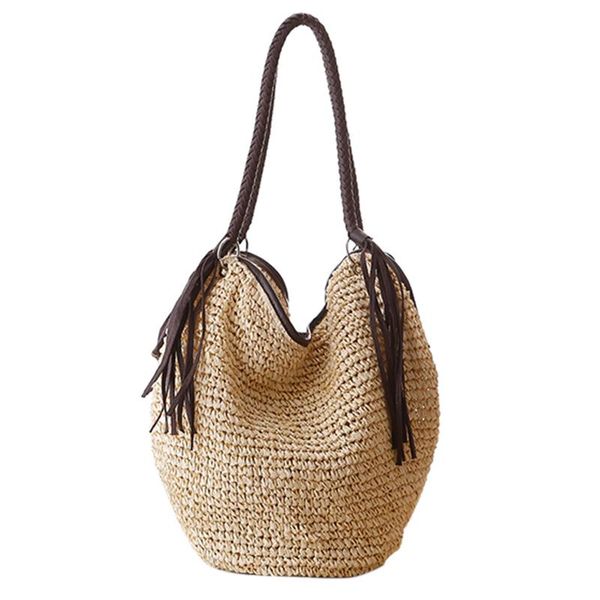

big straw beach bags women handbags summer fashion female casual women's bags shoulder bag tassel
