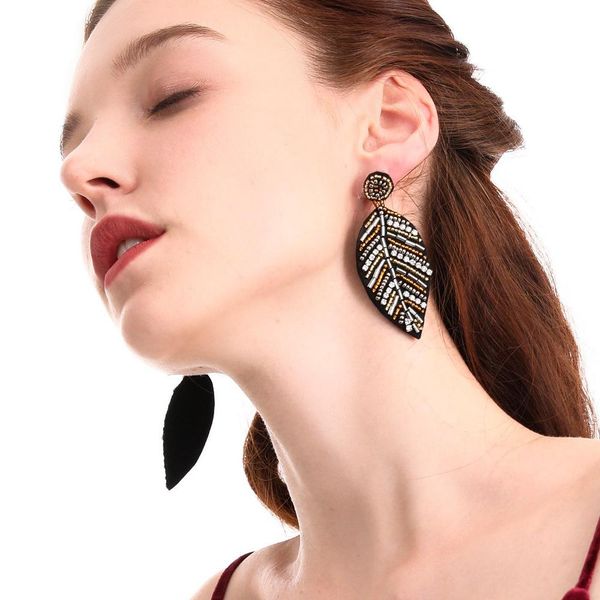 

original 3-year warranty color rice beads handmade beaded earrings europe and america leaves leaf earrings crystal diamond earrings caught, Silver