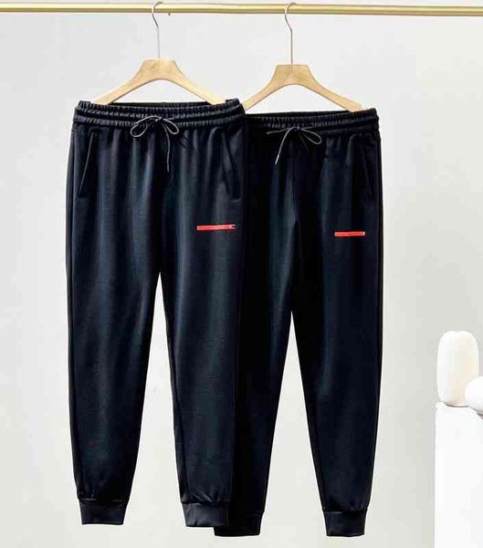 

vintage new pr red bar printing simple bunch mouth small foot sports leisure pants men's elastic loose clothing sale, Black