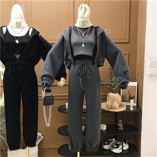 

new 3 2021 woman's ensemble parts; women's team sport long sleeves hoodie nightgown + high waist ankle strapped pants 4r9w l2ws, Gray