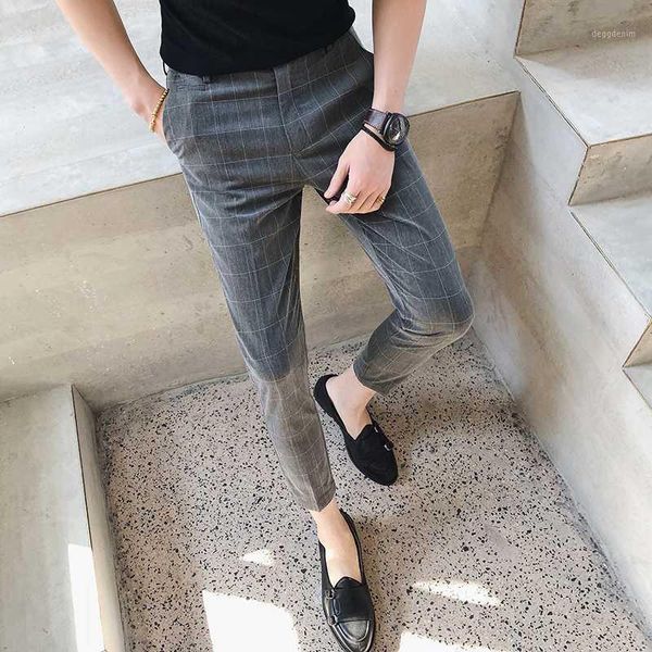 

men's pants 28-33 2021 men's clothing fashion hair stylist summer thin slim plaid casual costumes1, Black