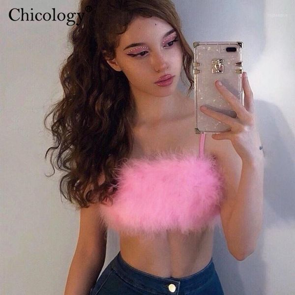 

chicology velvet fur crop camis neon thin spaghetti straps sleeveless women 2020 autumn winter streetwear party clothes1, White