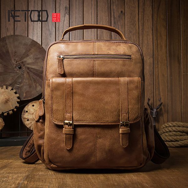 

hbpaetoo casual cowhide backpack, men's large-capacity travel bag