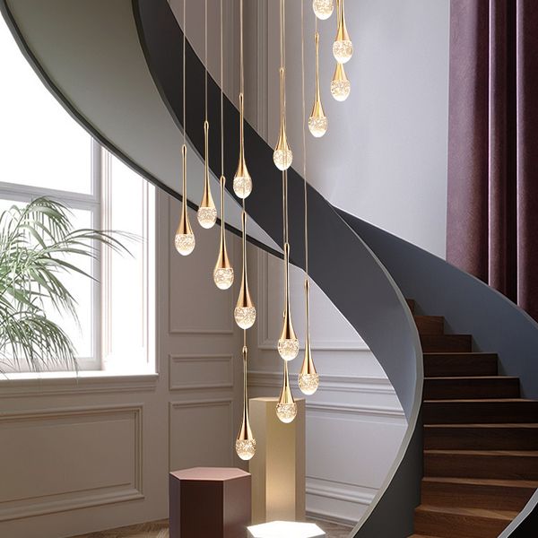 

modern staircase led chandelier lighting luxury crystal stair long chandeliers l villa living room lobby decoration hanging lamp simple rest