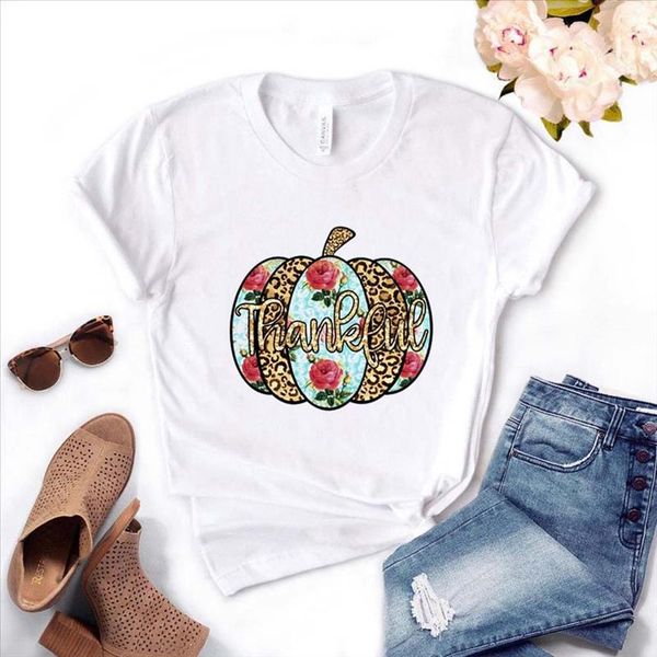 

thankful pumpkin leopard fall women tshirt cotton casual funny t shirt gift for lady yong girl tee pm 54, White