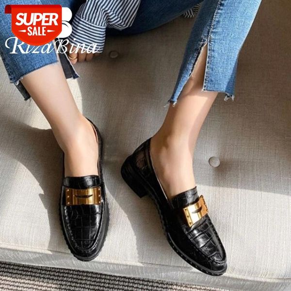 

rizabina women flat shoes real leather metal decoration women shoes fashion casual daily ladies footwear size 34-39 #u43w