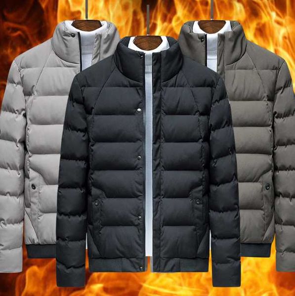 

men's down & parkas m-4xl winter cotton jacket short coat solid color fashion outdoor wear casual warm clothing three colors gray army, Black