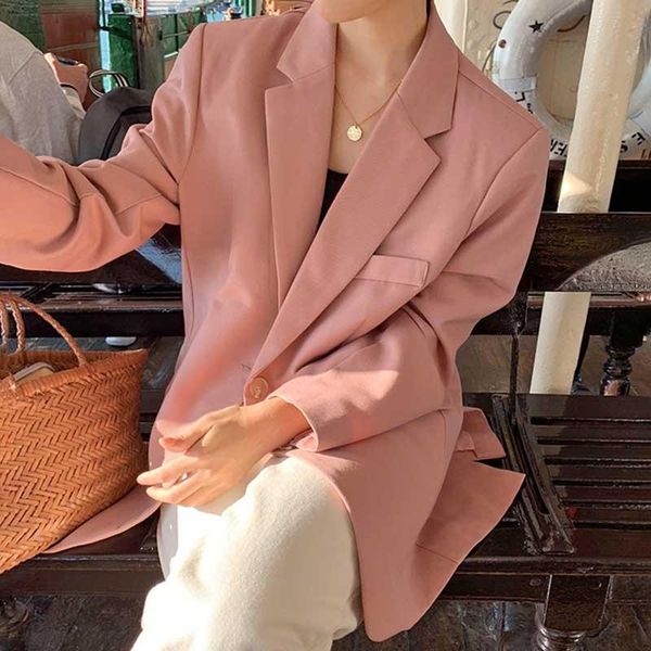 

women's suits & blazers spring autumn fashion casual single breasted pocket solid elegant office fresh outwear pink blazer plus size ov, White;black